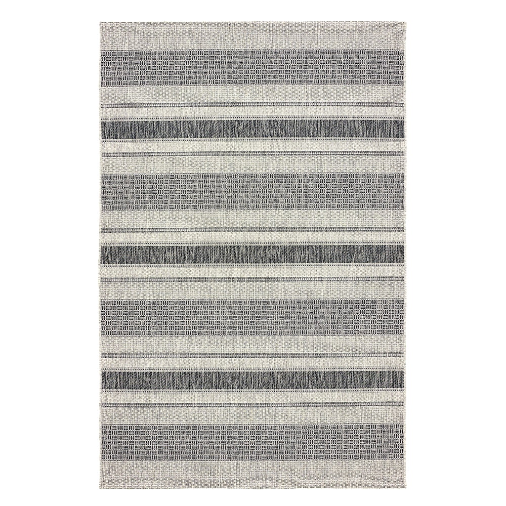 Gray and Black Striped Synthetic 8' x 10' Area Rug