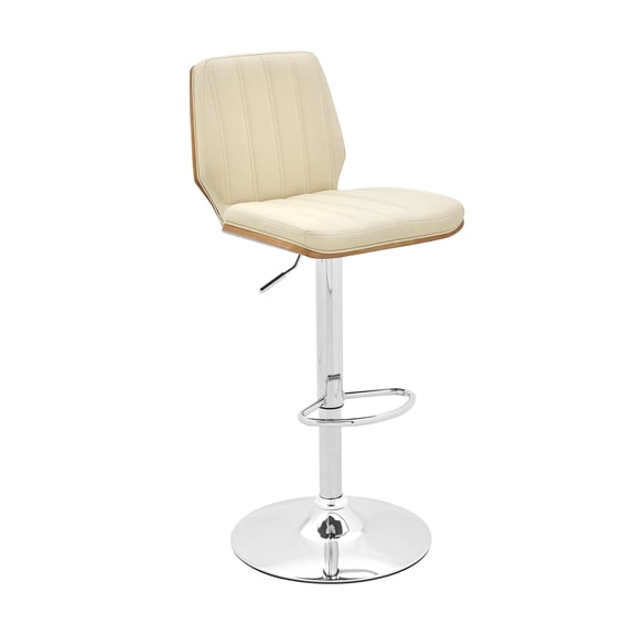 Sabine Adjustable Swivel Cream Faux Leather with Walnut Back and Chrome Stool - White - 360-Degree Swivel - Home Use - Durable