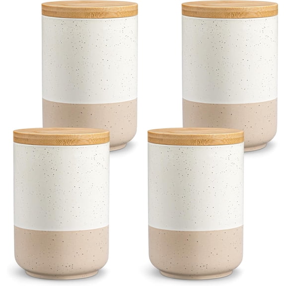 Sabine Ceramic Canister Set with Airtight   - 4- Small Kitchen Storage for Coffee, Sugar,  & Spices (18 oz Each) - Compact Countertop Jars
