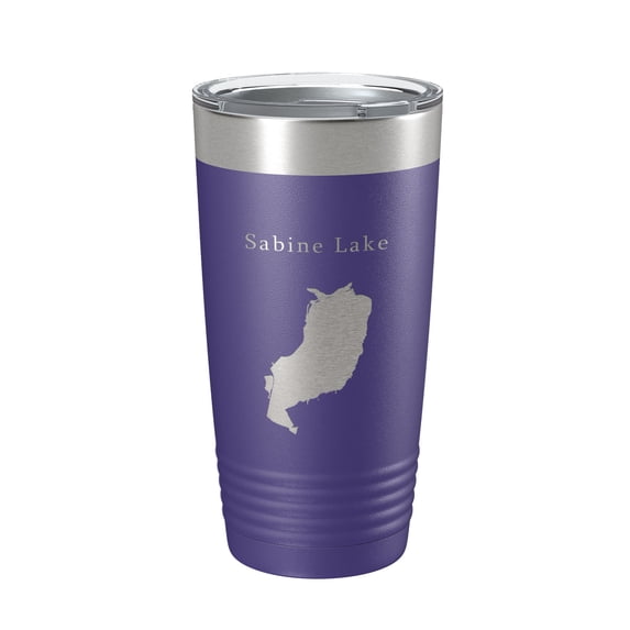 Sabine Lake Map Tumbler Travel Mug Insulated Laser Engraved Coffee Cup Louisiana Beaumont Texas 20 oz Purple
