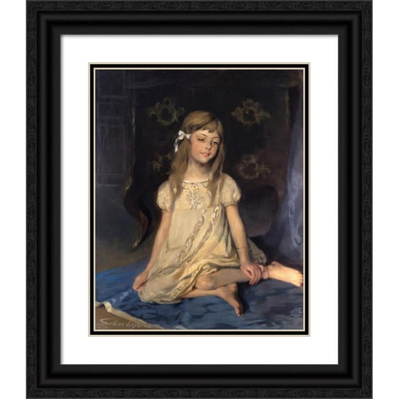 Sabine Lepsius 12x14 Black Ornate Wood Framed Double Matted Museum Art Print Titled: Monica, the Daughter of the Artist (1900)