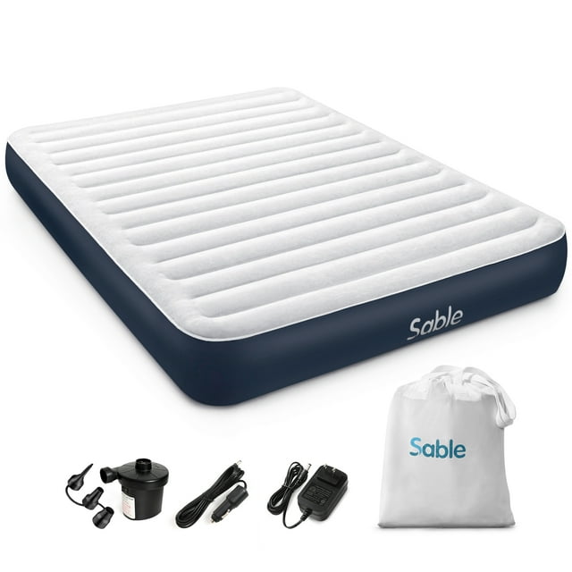 Sable Air Mattress, Inflatable Airbed Blow Up Bed with External Electric Pump, Storage Bag