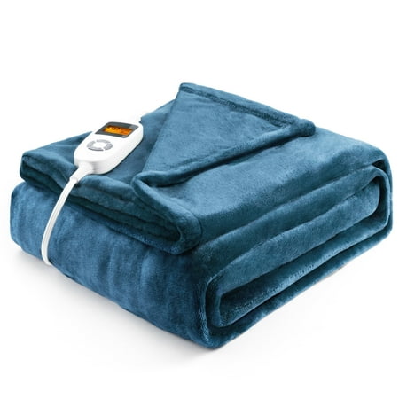 Sable Electric Heated Blanket Throw, 50" x 60" Flannel Blanket with 10 Heating Levels, 1-3 Timer Settings, ETL Certified, Machine Washable, Blue