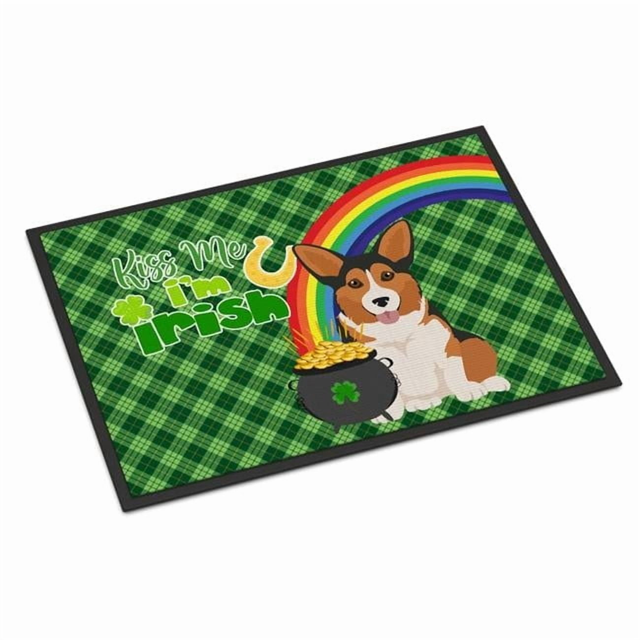 Sable Pembroke Corgi St. Patrick's Day Indoor or Outdoor Mat 24x36 36 in x 24 in