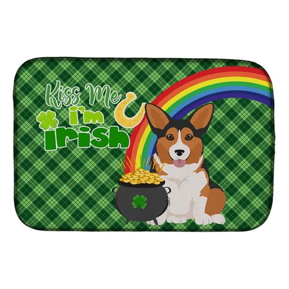 Sable Pembroke Corgi St. Patricks Day Dish Drying Mat