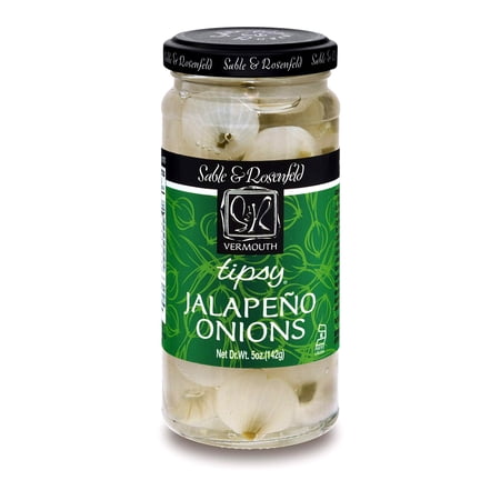 Tipsy Stuffed Jalapeno Cocktail Onions in Jar with French Vermouth - Pickled Silverskin Onions for Cocktails, Appetizers, and Hors d'Oeuvre - Sable & Rosenfeld - 5 oz (Pack 1)