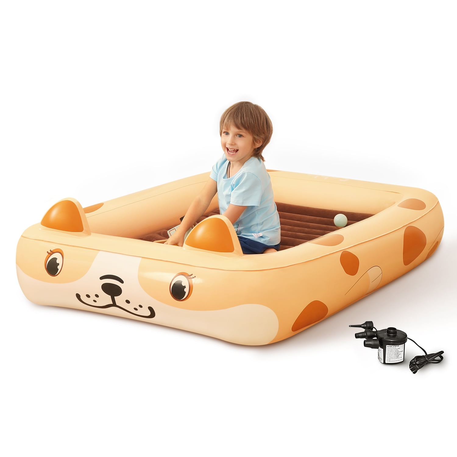 Sable Toddler Air Mattress, Cartoon Bear Integrated Air Bed Blow Up Kids Inflatable Bed with 4