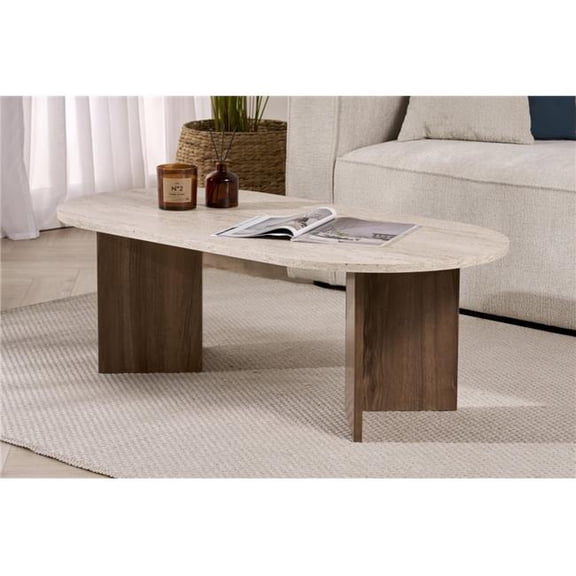 Sable - Travertine, Walnut Coffee Table