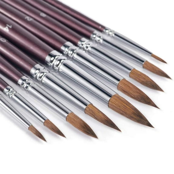 Sable Watercolor Brushes, Fuumuui 9pcs Detail to Mop Kolinsky Sable Brushes Round Pointed Professional Watercolor Brushes Perfect for Watercolor Gouache Acrylic Ink Painting Black