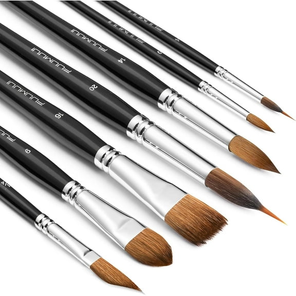Sable Watercolor Brushes Set-7pcs Professional Sable Hair Watercolor Brushes for Artists with Extended Needle Point Flat Round Cat Tongue Dagger Shape