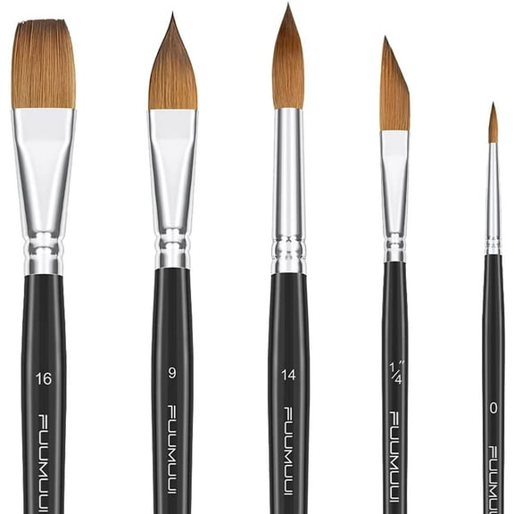 Sable Watercolour Brushes Professional-5PCS Kolinsky Sable Brush Set Variety Shapes with Flat, Detail, Dagger Stripper, Cat's Tongue Oval Wash Perfect for Watercolour Acrylic Gouache Inks Painting
