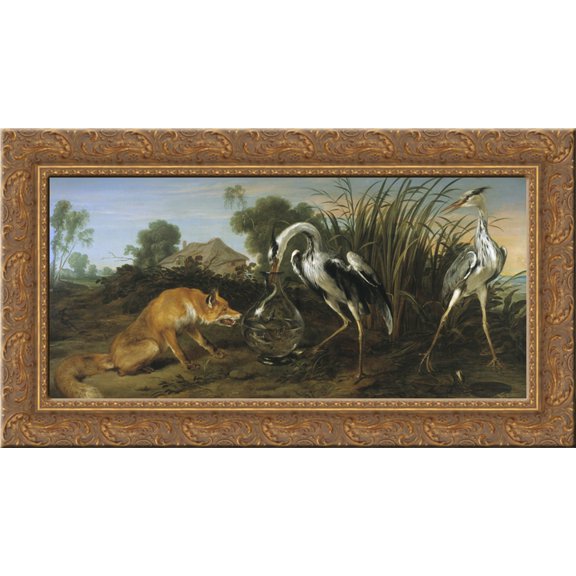 Sable of the Fox and the Heron 24x14 Gold Ornate Wood Framed Canvas Art by Frans Snyders