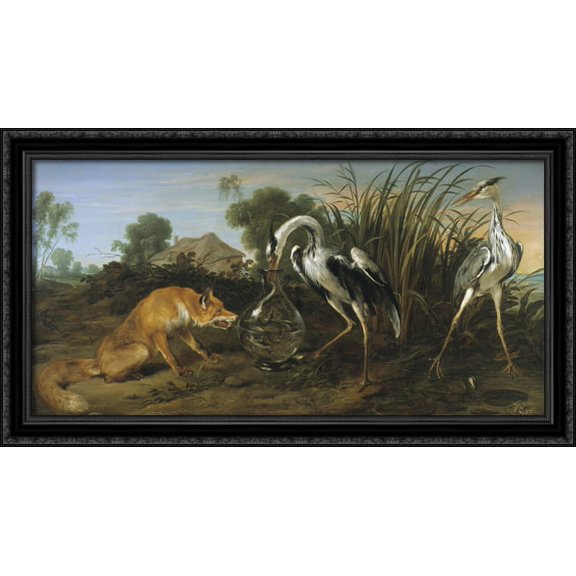 Sable of the Fox and the Heron 40x22 Large Black Ornate Wood Framed Canvas Art by Frans Snyders