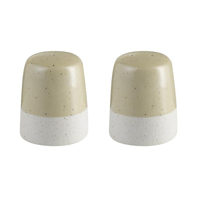 Sablo Beige and White Stoneware Salt and Pepper Shakers