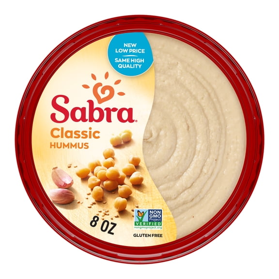 Sabra Classic Original Fresh Hummus Dip, Non-GMO, Gluten Free, Vegan Hummus Spread, 8oz Tub