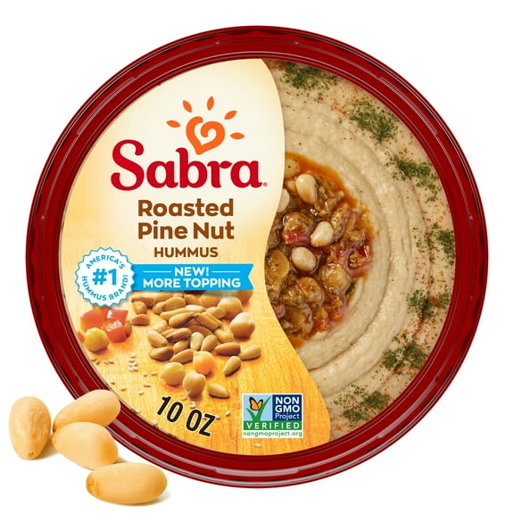 Sabra Roasted Pine Nut Fresh Hummus Dip, Non-GMO, Gluten Free, Vegan Hummus Spread, 10oz Tub