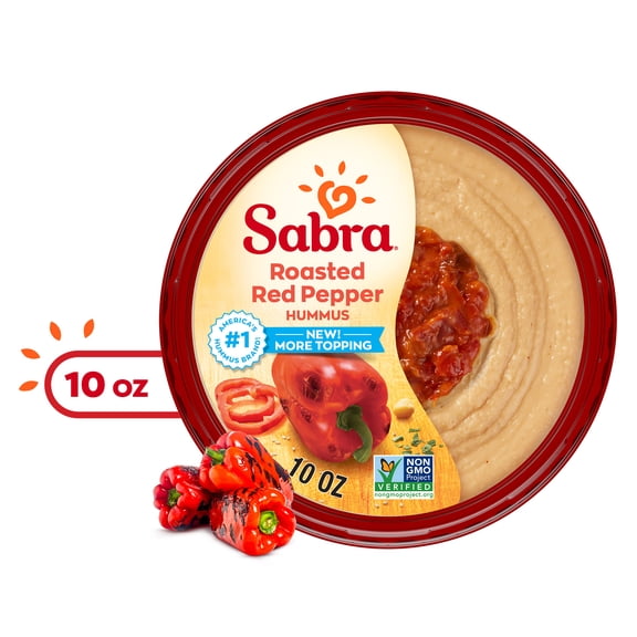 Sabra Roasted Red Pepper Fresh Hummus Dip, Non-GMO, Gluten Free, Vegan Hummus Spread, 10 oz Tub