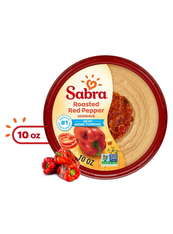 Sabra Roasted Red Pepper Hummus, Fresh, 10 oz Plastic Tub, Gluten-Free, Serving Size 2 tbsp