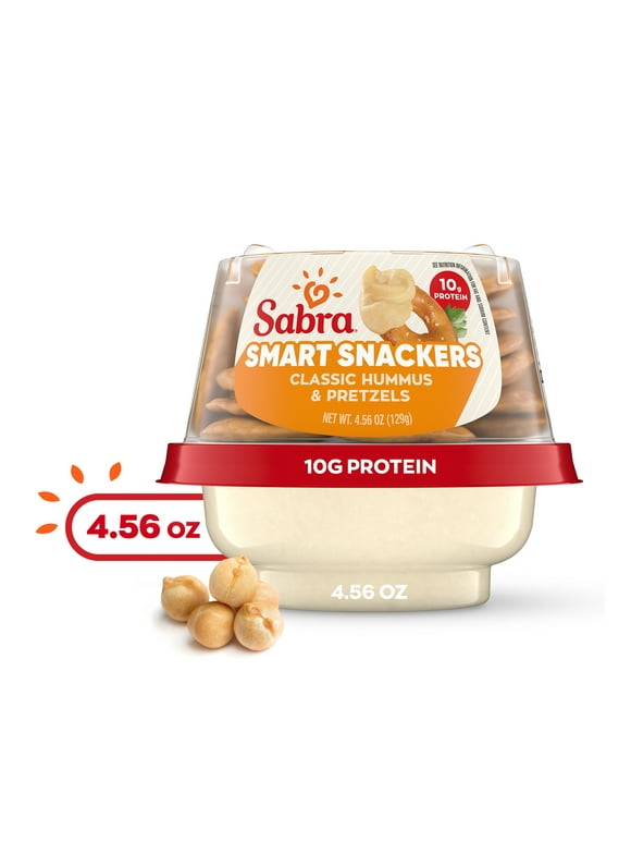 Sabra Snackers Classic Hummus with Pretzels, Fresh, 4.56 oz Plastic Cup, Dairy-Free, 129g