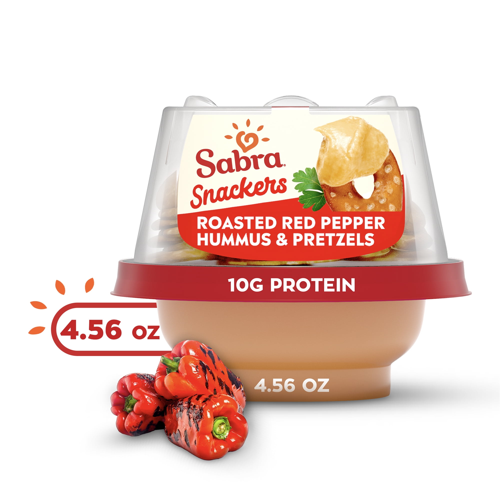 Sabra Snackers Roasted Red Pepper Hummus with Pretzels, 4.56 oz Plastic Cup, Glutenfree, 129g