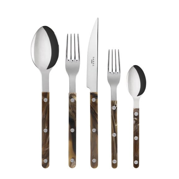 Sabre-Paris - 20-Piece Flatware Set for 4 - Bistrot Collection -  Knife, Fork, Soup Spoon, Teaspoon & Dessert Fork - Stainless Steel & Nylon   Shiny Finish Service for 4  Bistrot Faux Buffalo