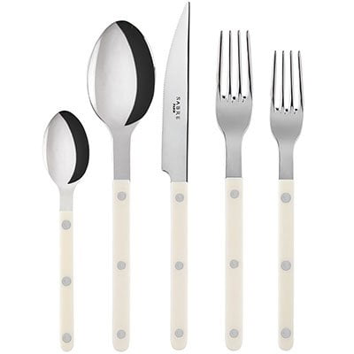 Sabre Paris Bistrot Vintage Shiny Stainless Steel Flatware Set with Ivory Acrylic Handles