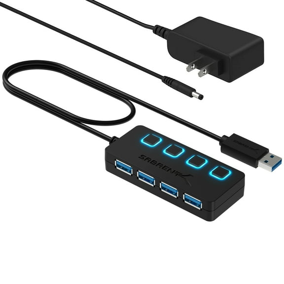 Sabrent 4-Port USB 3.0 Hub with Individual LED Lit Power Switches, Included 5V/2.5A Power Adapter (HB-UMP3)