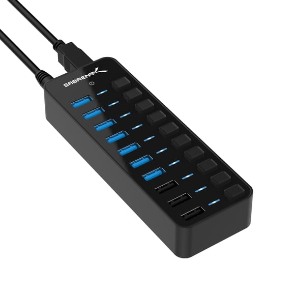 Sabrent 7 USB 3.0 Port + 3 Smart Charging Ports Hub - USB 3.0 - External - 7 USB Port(s) - 7 USB 3.0 Port(s) - Linux, Mac, Linux