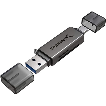 Sabrent USB 3.0 and USB Type-C OTG Card Reader Supports SD, SDHC, SDXC, MMC/MicroSD, T-Flash (CR-BCA2)