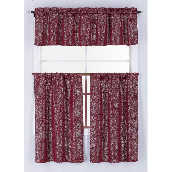 Sabrina 3 Piece Kitchen Curtain Set Blackout Printed Foil Design Red