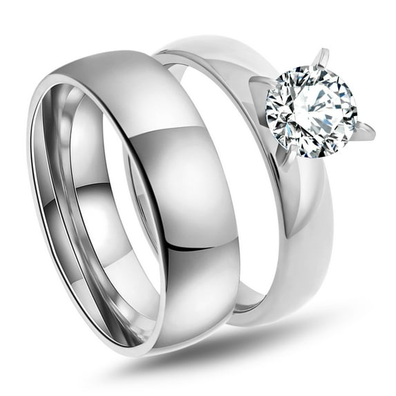 Sabrina Wedding Ring Set for Women Cz Stainless Steel Band and Enagaement Ring Ginger Lyne