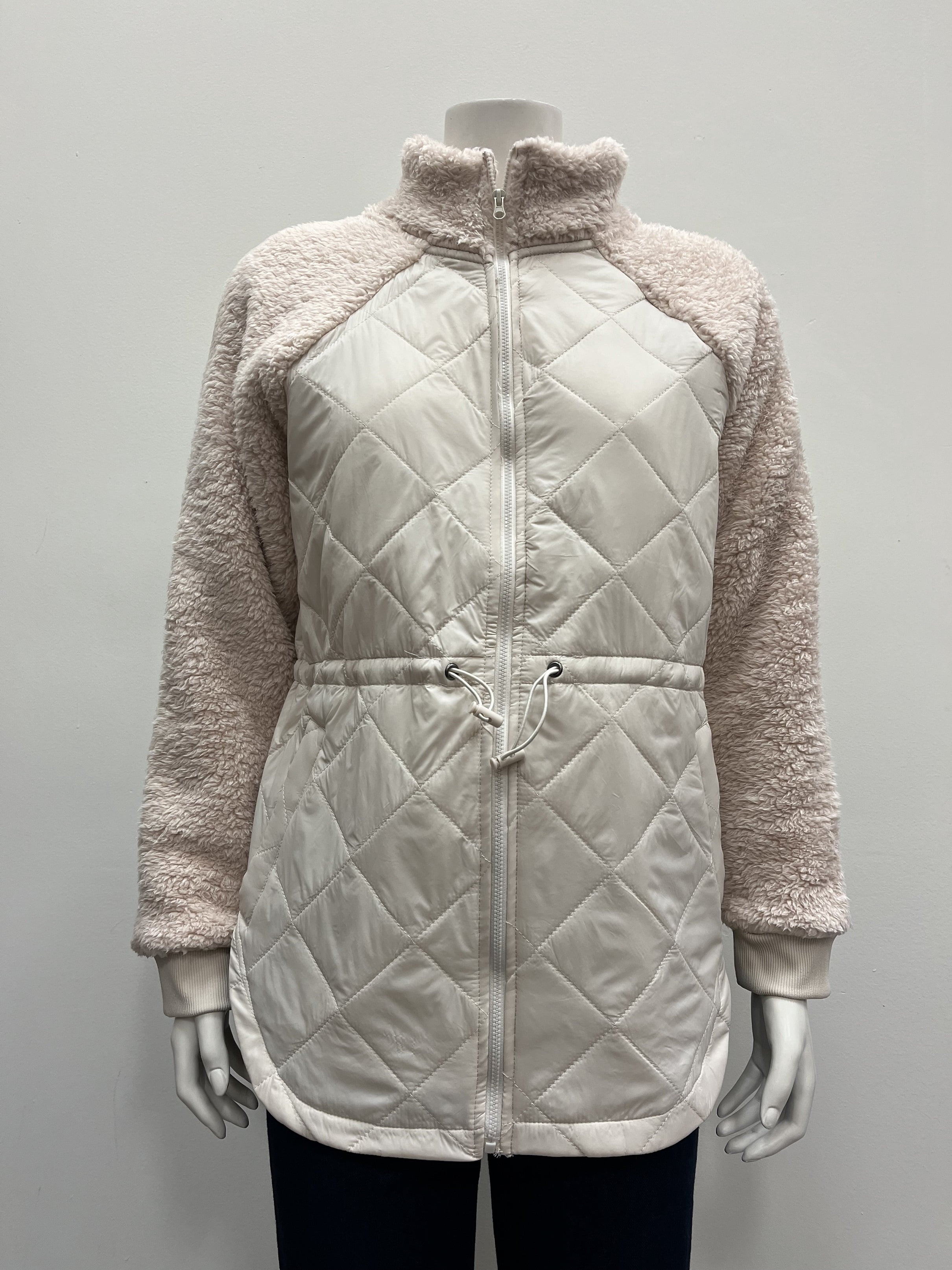 Mock String Sabrina Lauren quilted long sleeve mock neck front zipper front pockets ...
