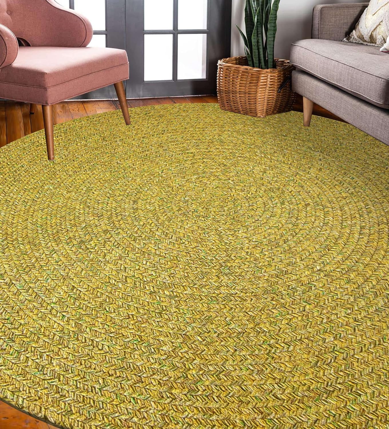 Sabrina Oat Meal Tweed Round Indoor/Outdoor Braided Rug, 6Feet, Oatmeal