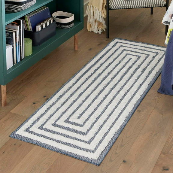 Sabrina Soto Casa Collection Area Rug - Toluca (2' 7" x 12' Runner Navy Blue/Ivory)