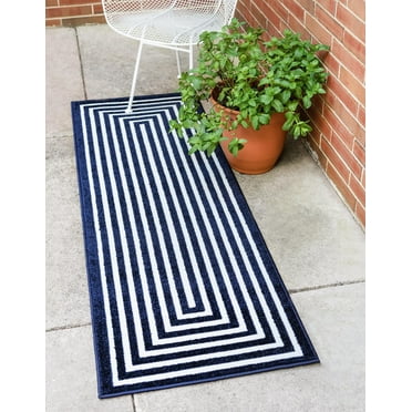 Sabrina Soto Outdoor Collection Area Rug - Prescott (2' x 6' 1" Runner Navy Blue/Ivory)