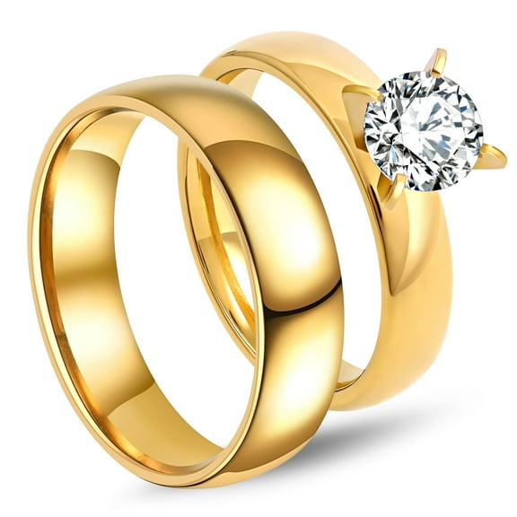 Sabrina Wedding Ring Set for Women Cz Stainless Steel Band and Enagaement Ring Ginger Lyne