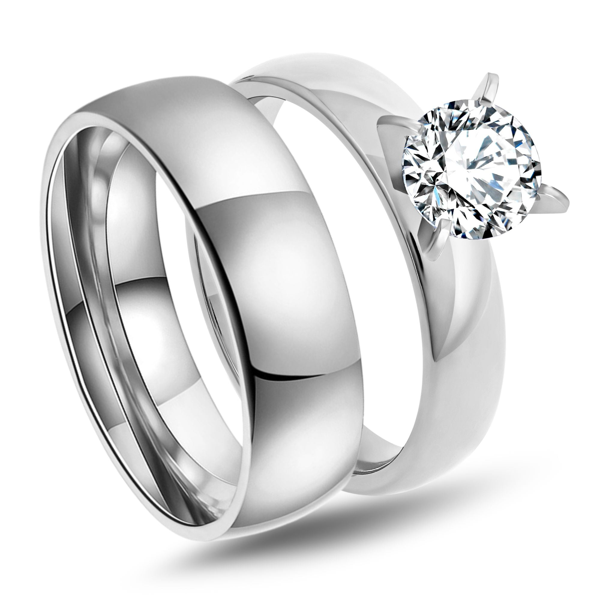 Sabrina Wedding Ring Set for Women Cz Stainless Steel Band and ...