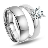 Sabrina Wedding Ring Set for Women Cz Stainless Steel Band and Enagaement Ring Ginger Lyne