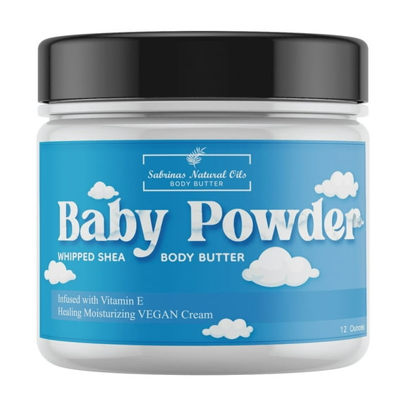 Sabrinas Natural Oils Baby Powder Long-Lasting Hydrating Vitamin E Body Butter, 12 Ounce