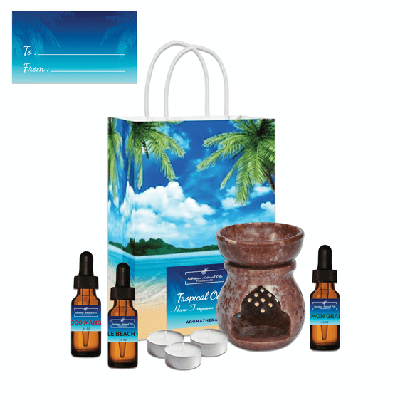Sabrinas Natural Oils Fragrance Sandstone Tea Light Warmer Gift Set, Lemon Grass, Coco Mango, Seven Mile Beach Coconut 3-Pack