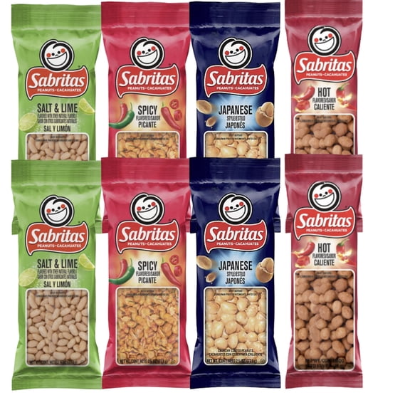 Sabritas Peanuts Variety Pack, 10 Count  Salt & Lime, Spicy, Japanese Style & Hot | Crunchy Single-Serve Peanut Snacks for Lunchboxes, Travel, School, Work & On-the-Go Snacking
