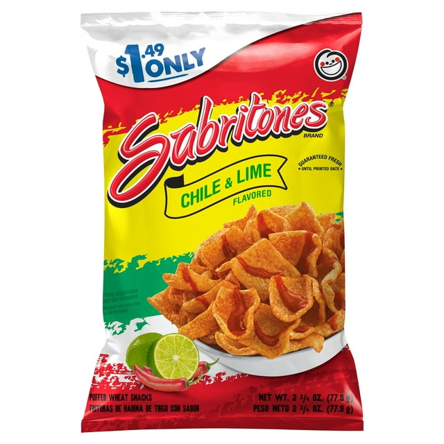Sabritones Chile & Lime Flavored Chips Puffed Wheat Snacks, 2.75 oz Bag