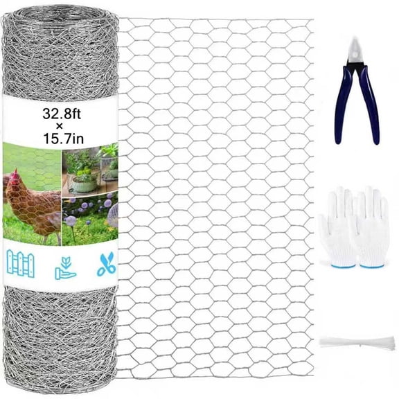 Saburrnity Chicken Wire Fencing, 15.7in(H) x 32.8 ft(L) Hexagonal Galvanized PVC Coated Netting Fence for Crafts, Poultry, Garden
