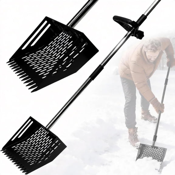 Saburrnity Heavy Duty 4-in-1 Snow Shove & Chicken Poop Scooper with Adjustable 24-67" Stainless Steel Handle (Black)