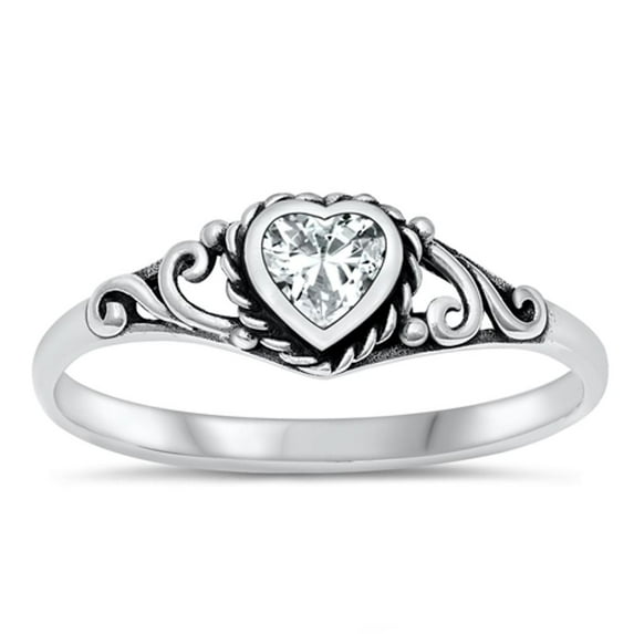 Sac Silver Heart Promise Ring White, Cubic Zirconia Ring, Sterling Silver