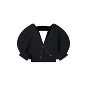 Sacai Black V-Neck Cotton Blend Cardigan Womens