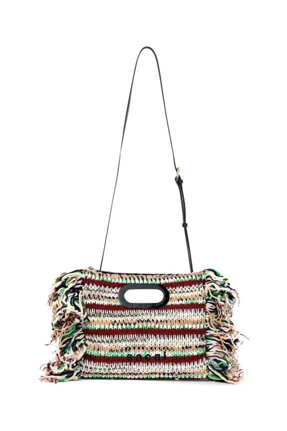 Women's Small Multi-Color Knit Shopper Bag With Fringed Edges Multicolor