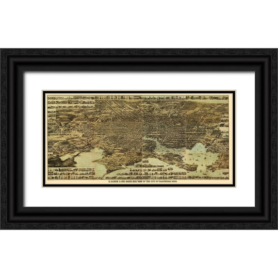 Sachese 14x9 Black Ornate Wood Framed with Double Matting Museum Art Print Titled - Baltimore Maryland - Sachese 1869