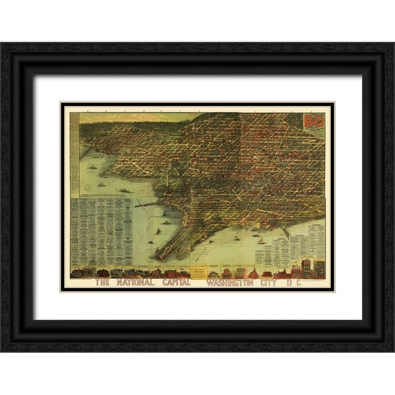 Sachese 32x23 Black Ornate Wood Framed with Double Matting Museum Art Print Titled - Washington DC - Sachese 1884