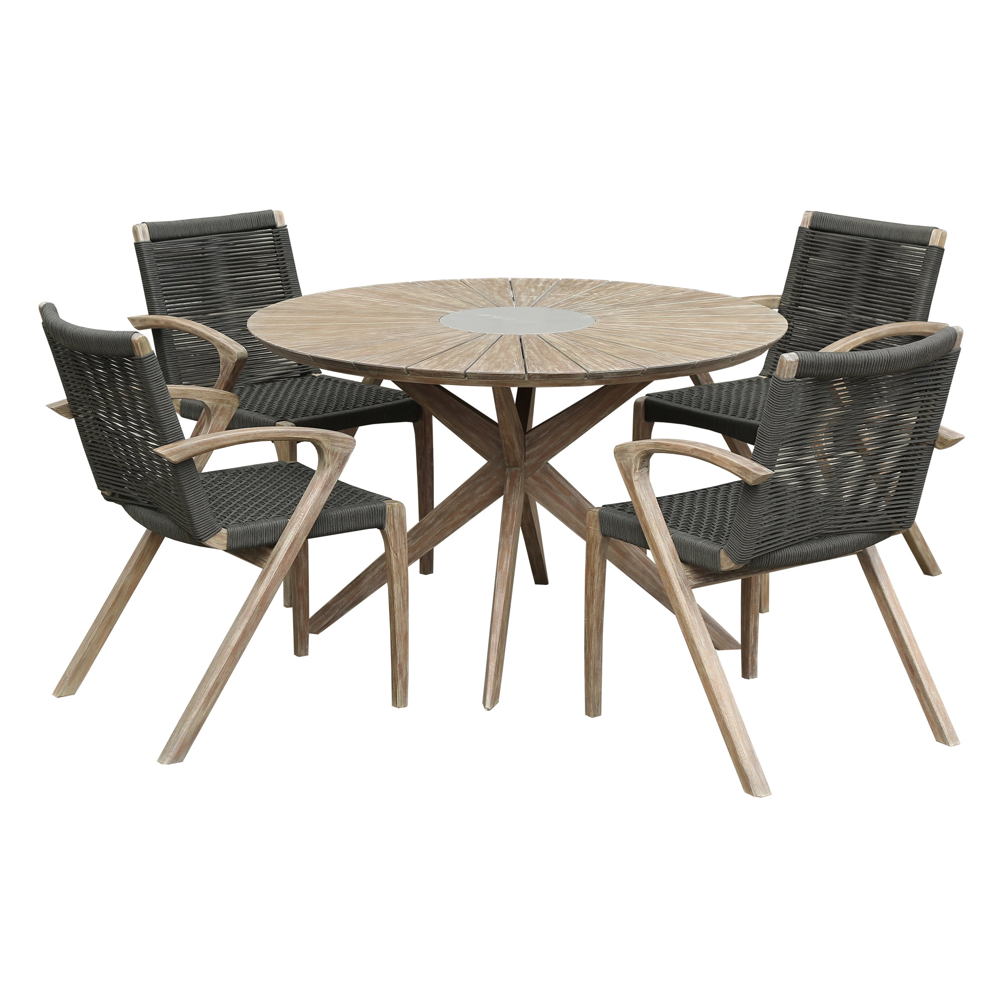Light Eucalyptus and Concrete Outdoor Dining Set with Rope Chairs